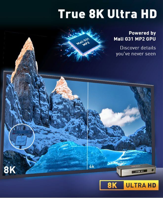 DIGIBOX D6MAXの8KウルトラHD映像。鮮明でリアルな画質を提供。