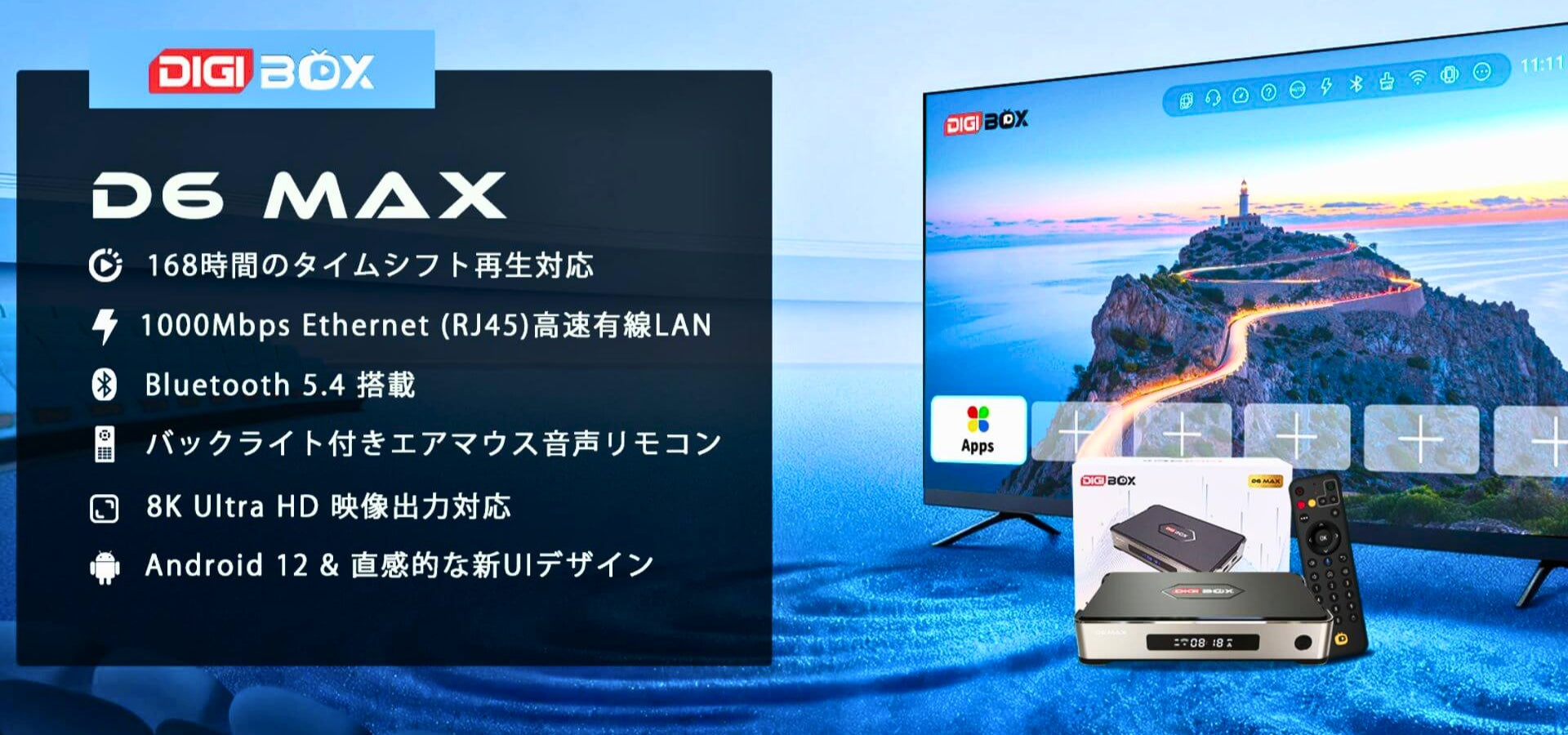 DIGIBOX D6 MAX 主要機能一覧 - 最大8K出力・Wi-Fi 6・Bluetooth 5.4対応